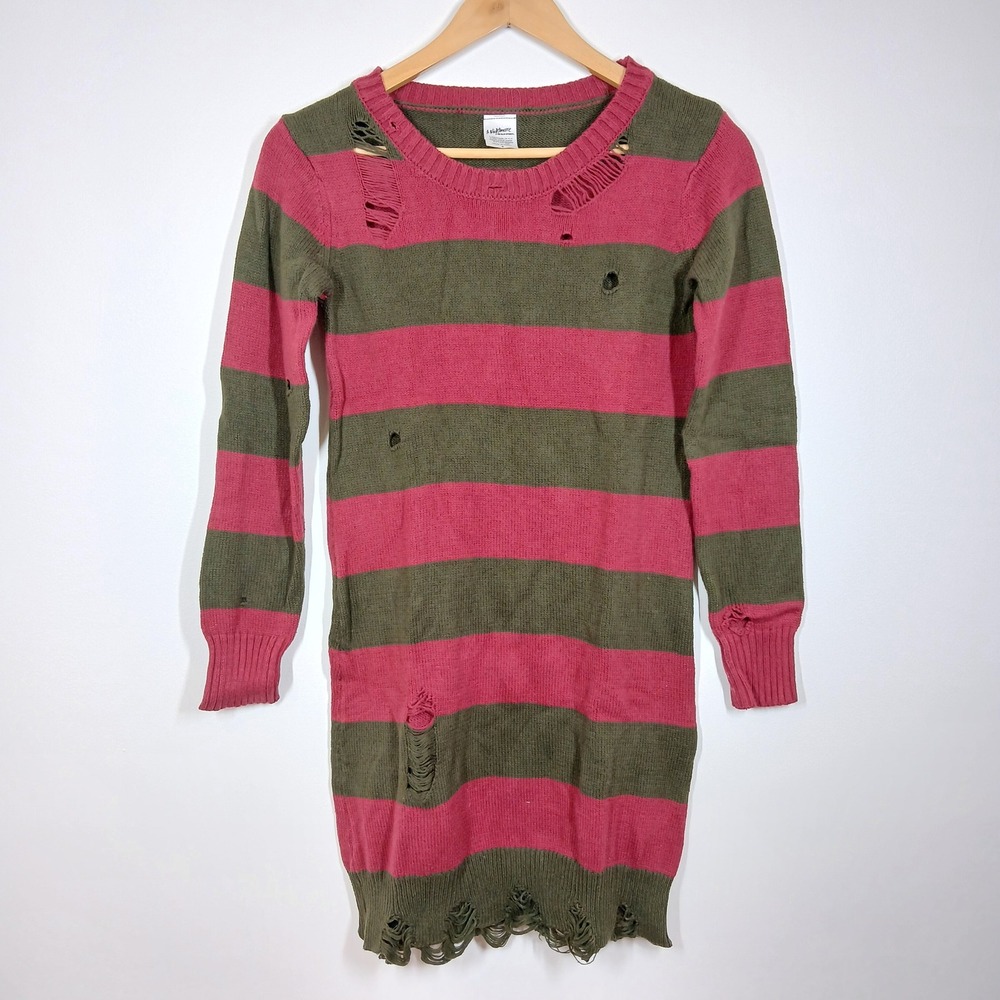 A Nightmare On Elm Street Dress Womens Small Striped Distressed Knit Grunge
